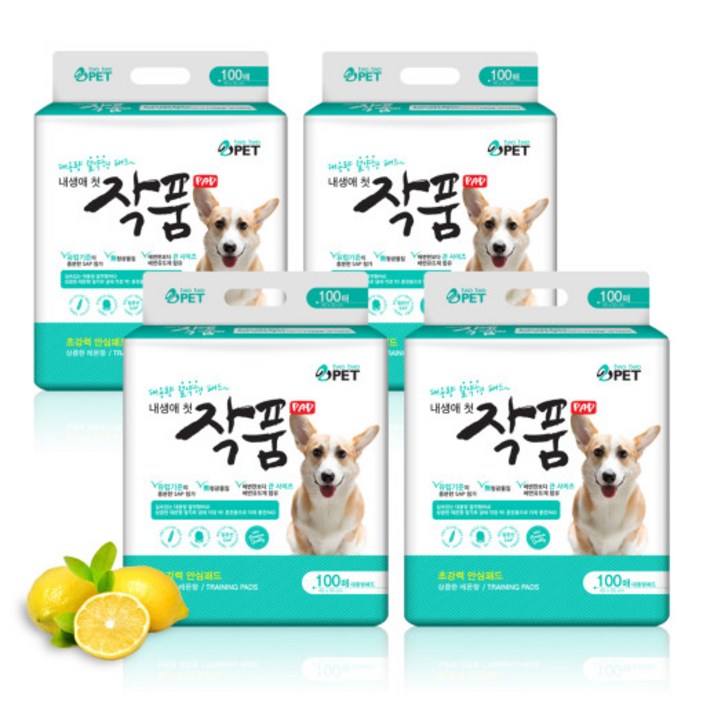 펫친구 작품패드 가성비패드 배변패드 400매 강아지 애견패드 강아지패드, 4개, 100개입