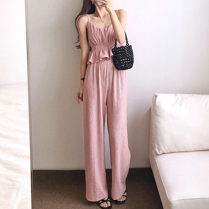 요시아나 [당일발송] 러블리무드 레이카 끈나시 탑 롱팬츠 투피스 세트 3컬러