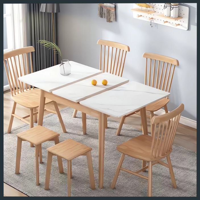 에어퍼니처 세라믹 확장형 식탁 세트 6인용 슬라이딩 확장 원목 테이블 공간활용 1600