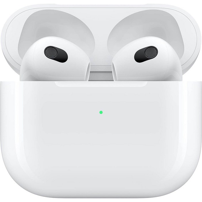 라이트닝 충전 케이스 포함 Apple AirPods(3세대) 무선 이어버드. 공간 오디오, 땀과 물에 강함, 최대 30시간의 배터리 수명. iPhone용 블루투스 헤드폰