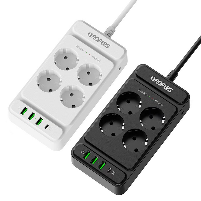 ORDFLES C타입 고속충전 PD20W USB 멀티탭 468구 고용량 4000W 과부하차단 KC인증, 4구  블랙, 1개, 2m