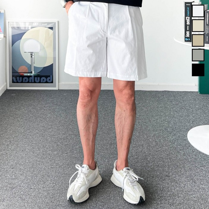 놈시크 2840 남자 반바지 면 스판 핀턱 5부 여름 팬츠 빅사이즈