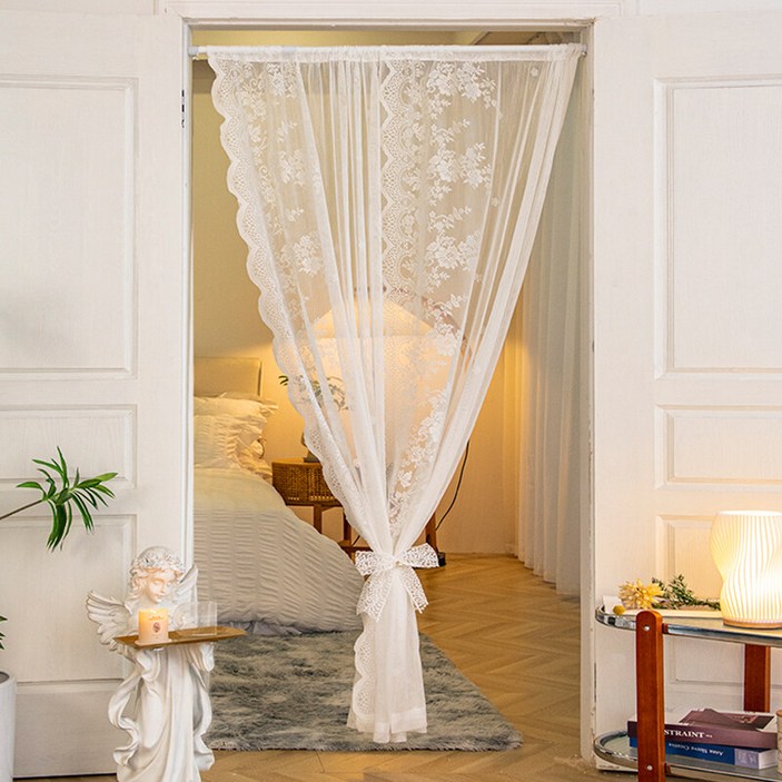 YYT 모던 심플 자수 레이스 커튼, 부드러운 레이스 문발 커튼