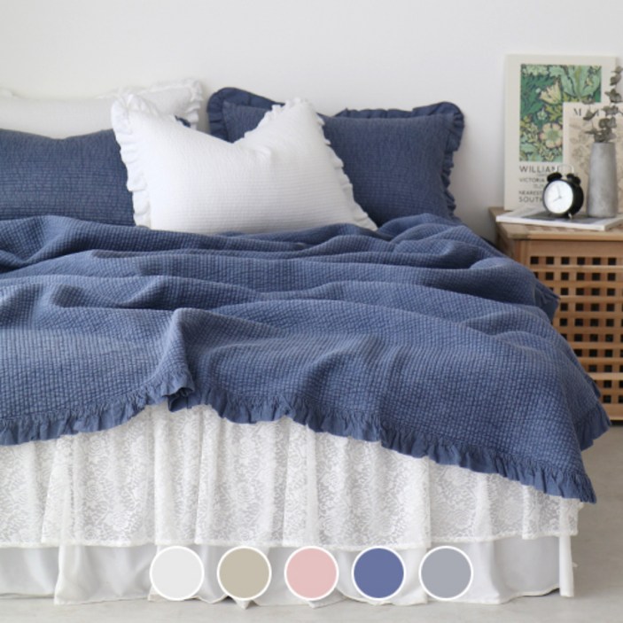 베이직톤 실크터치 피그먼트 워싱 인견 냉감이불 패드 겸용, 인디고블루