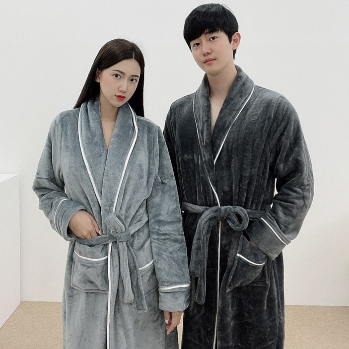 겨울 커플 극세사 수면 목욕 두툼한 커플 샤워가운 잠옷 홈웨어, 그레이, 1개 겨울 커플 극세사 수면 목욕 두툼한 커플 샤워가운 잠옷 홈웨어, 그레이, 1개