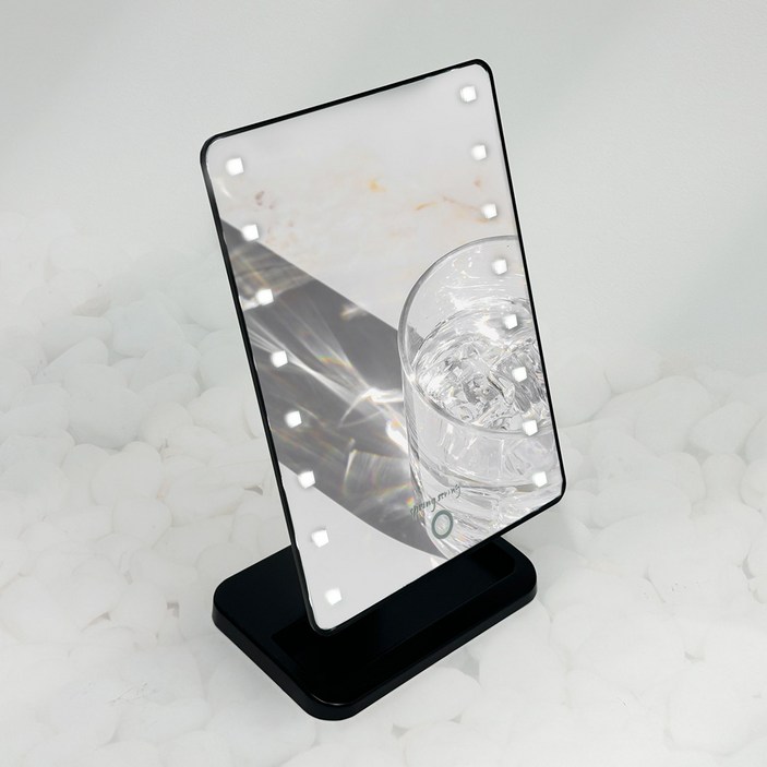LED 조명 거울 사각 탁상 화장 메이크업 밝기 조절, 블랙