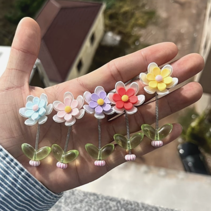 차량용 흔들 스프링 데이지 꽃 인테리어 장식 소품 5p 세트