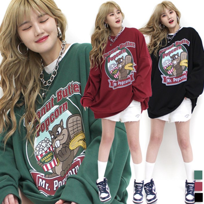 통통마녀 ] 땅콩버터  맨투맨  3 컬러 / 남여공용 / 120 kg까지 착용 / 오버사이즈  [ 기모 포함 판매 ]