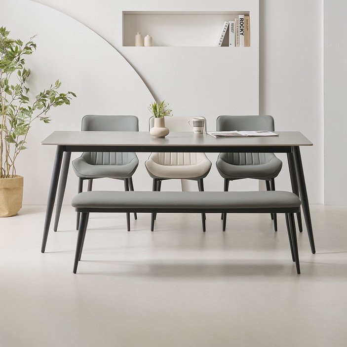 라로퍼니처 캐슬 1800 포세린 통 세라믹 6인 식탁 세트