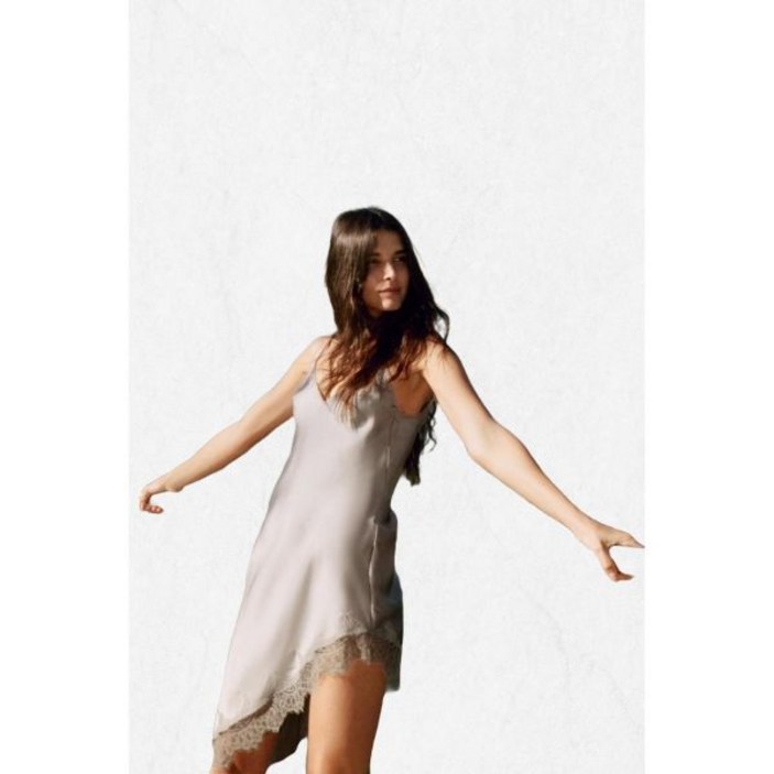 국내정품 자라 ZARA 새틴 언밸런스 레이스 원피스  다크 베이지 9189332731 2501766