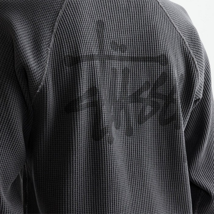 스투시 맨투맨 래글런 써멀 와플 롱슬리브 크루 워시드 블랙