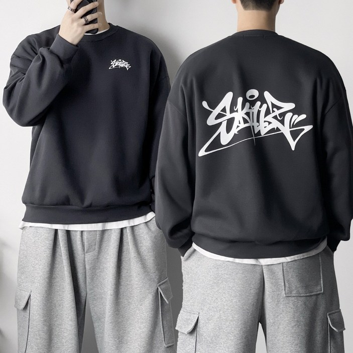 오프앤 기모 국산 오버핏 그래피티 프린팅 맨투맨 빅사이즈 남녀공용