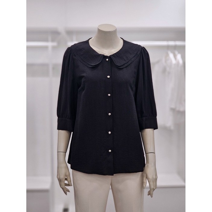 프렐린 블랙 이중 카라 7부 블라우스 RBB252S70