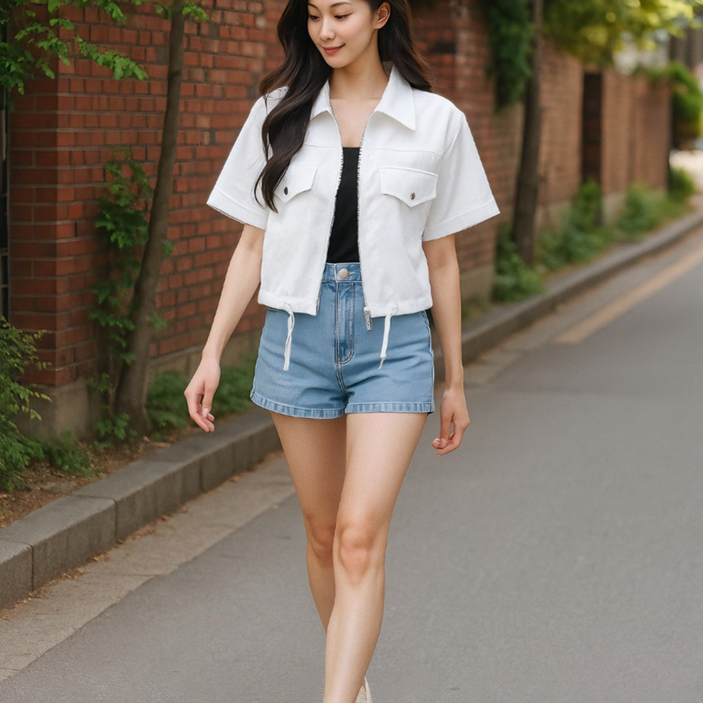 소리제 여성 아우터 반팔 집업 여름 크롭 자켓