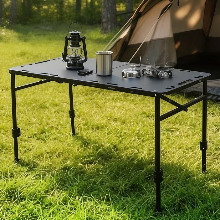 모아캠프 접이식 폴딩 캠핑테이블, 블랙 (높이조절형)