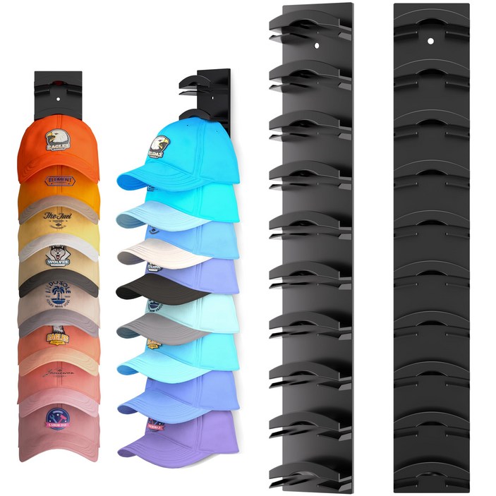 야구 모자용 모자 정리함, 강력한 접착력을 갖춘 벽용 모자 선반 최대 20개의 모자, 도어 옷장용 모자 걸이 홀더 디스플레이, 모자 정리함 수납 멀티 레이어, 2개, 블랙