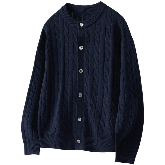 팀스핏 남성용 빅사이즈 오버핏 케이블 라운드 니트 가디건