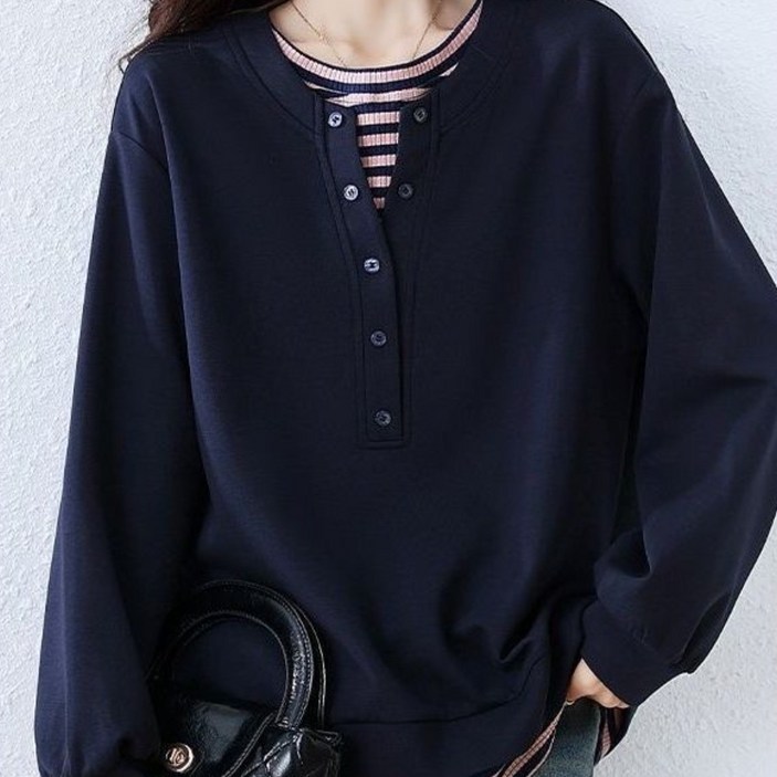 패션고리 여성 라운드 캐주얼 데일리 맨투맨 HQ90