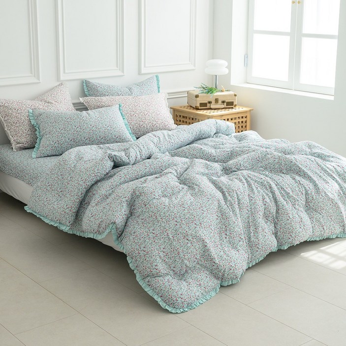 포근하고 예쁜 플라워 차렵이불 60수 아사 순면 사계절용 배게커버 패드 싱글 퀸 S Q