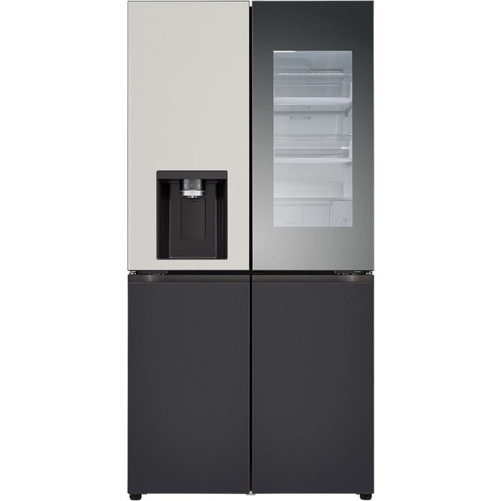 LG전자 오브제 디오스 4도어 양문형 얼음정수기 냉장고 메탈 노크온 방문설치, 그레이  블랙, W824MGB472S