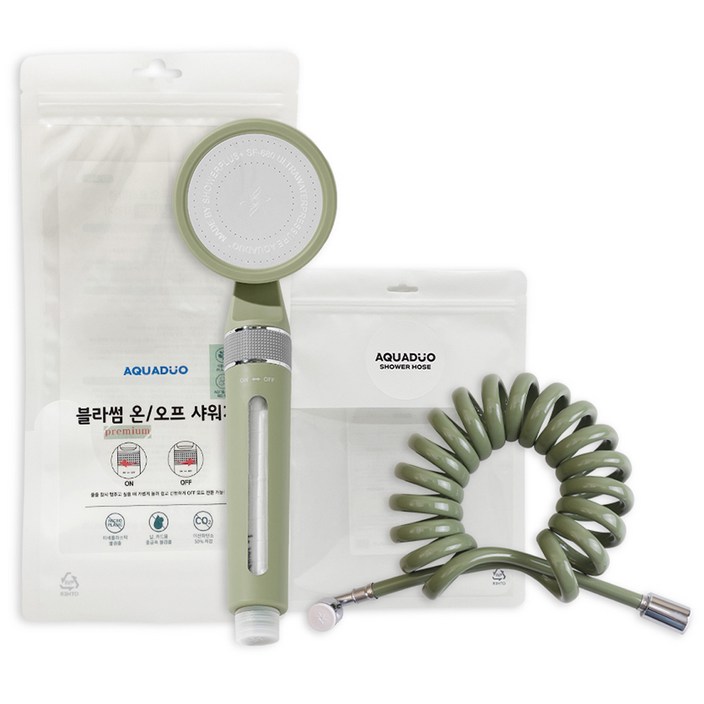 아쿠아듀오 프리미엄 블라썸 온오프 필터샤워기  스프링호스 3m 세트, 1세트, 필터샤워기올리브, 스프링호스올리브