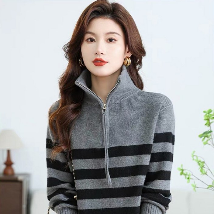 루나걸 여성용 네오라스 스트라이프 집업 니트 L25WKN092910