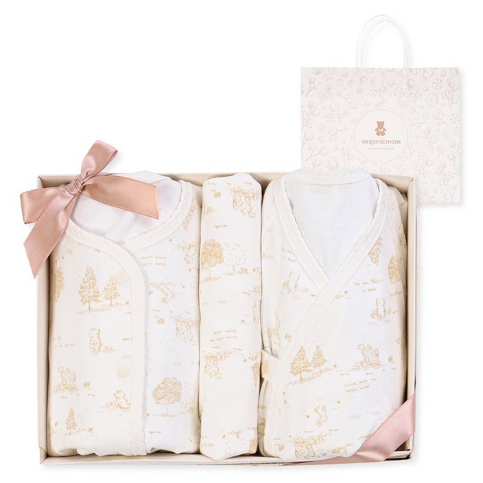 오가닉맘 신생아용 프레스트 면 배내가운 MIFNBW06 + 긴소내의 MIFL9B04 + 기프트백 세트 + 쇼핑백