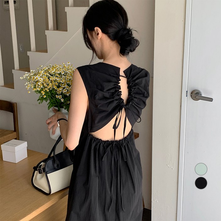 아피나르 여성용 백 홀 트임 스트링 나시 원피스