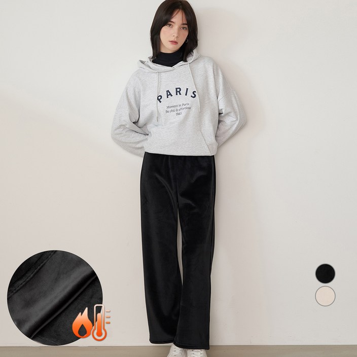 ELLE PARIS 여성용 속기모 코듀로이 벨벳 와이드 밴딩 팬츠 ELLE PARIS 여성용 속기모 코듀로이 벨벳 와이드 밴딩 팬츠