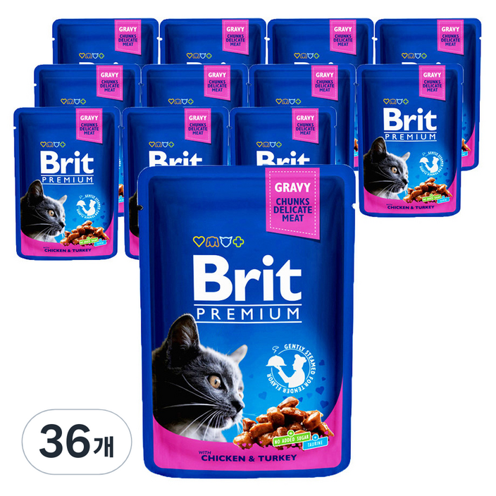 브리트 고양이 프리미엄 주식파우치 연어 & 송어, 닭, 100g, 36개