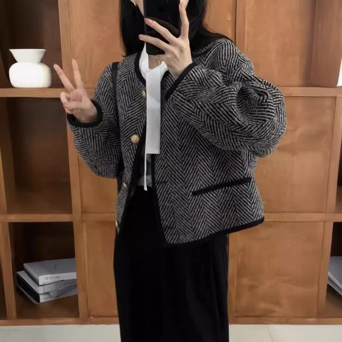 아이엠몽 여성용 카별 캐주얼 헤링본 자켓