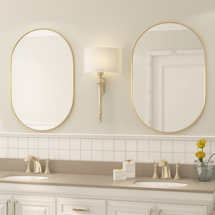 Brendayia 타원형 거울 500x750mm 벽걸이 거울 욕실 거울 현관 침실 거실, 황금-2PCS