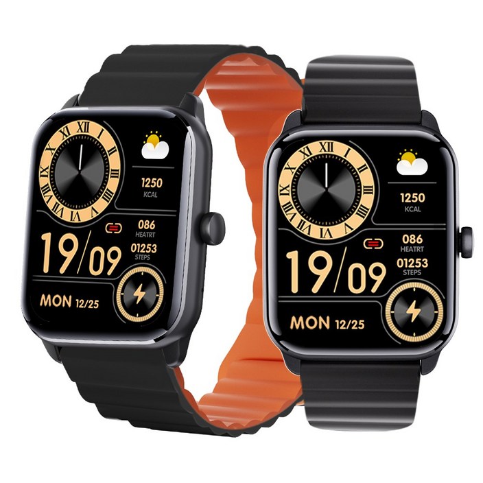 ebeiya 통화가능 스마트워치 대화면 운동측정 알림 확인 가능한, 블루투스, 4.65cm, 블랙+오렌지