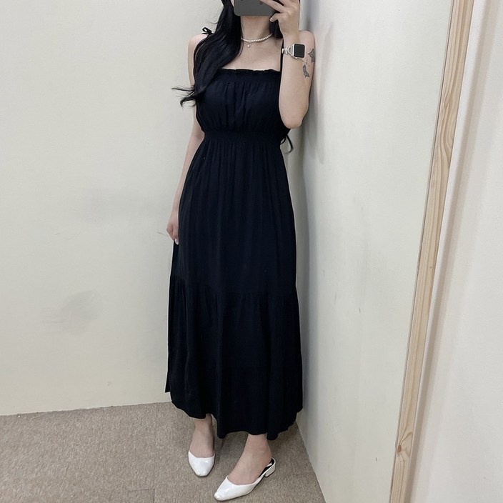 VANANA2 여성 리본 스모크 플레어 나시 롱원피스 4color VANANA2 여성 리본 스모크 플레어 나시 롱원피스 4color