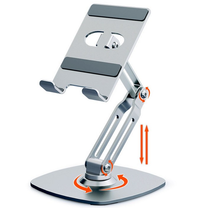 비티냐 360도 회전 태블릿 거치대 스탠드 휴대용 높이조절 접이식, 실버