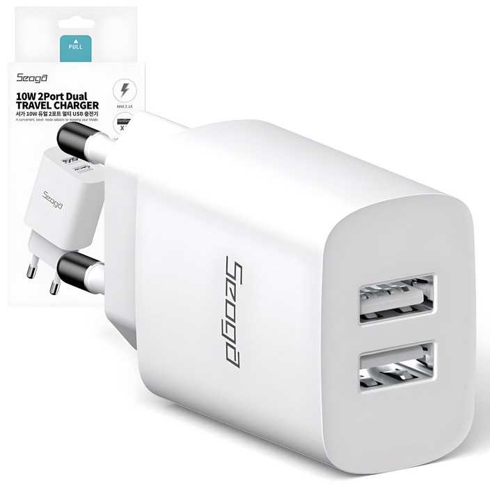 서가 10W 듀얼 2포트 멀티 USB 충전기 어댑터, 화이트, 1개