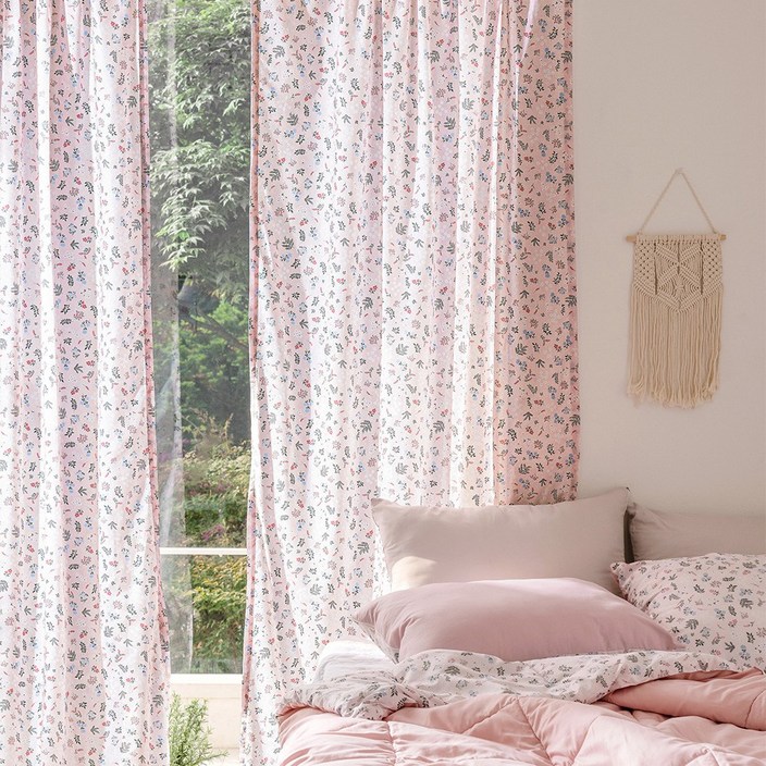 레트로 플라워 포인트 가리개 커튼 2p + 끈 2p + 핀 20p