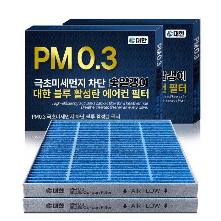 대한카필터 PM0.3 블루 활성탄 자동차 에어컨 필터, 2개, BF100