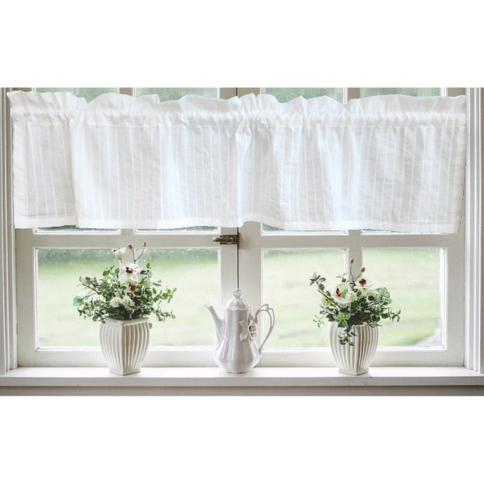 분홍구름 바란스커튼 주방 작은창 스트라이프 자수 패턴 가림막 가리개