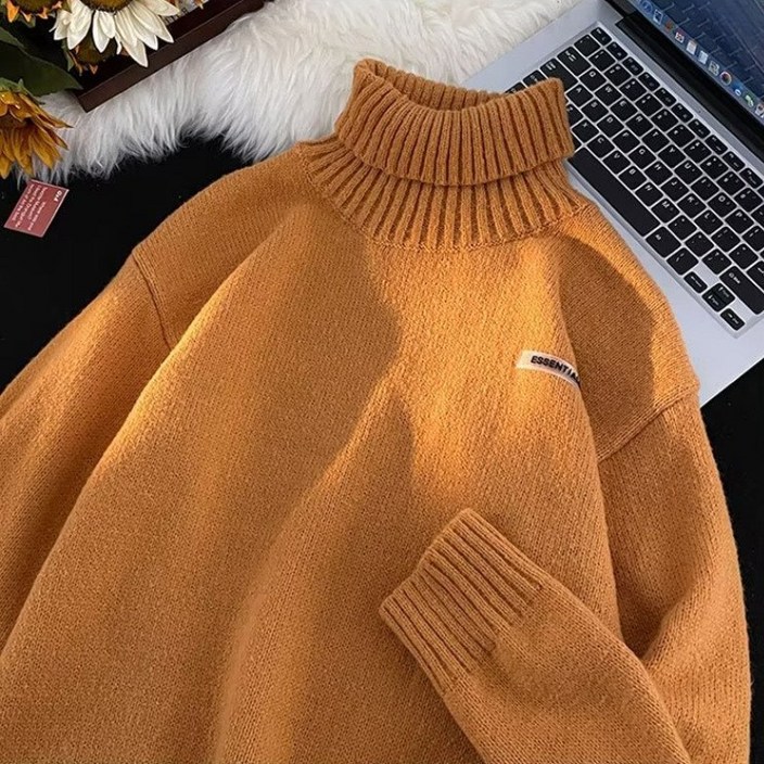 스타일닥터 클래식 심플 겨울 목폴라 남성 니트 솔리드 루즈 스웨터