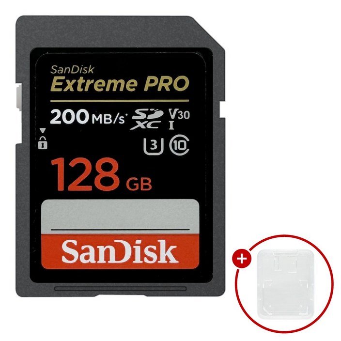 샌디스크 익스트림 프로 SD메모리카드 Extreme PRO UHSI 128GB  SD카드 케이스, 1개, 128GB