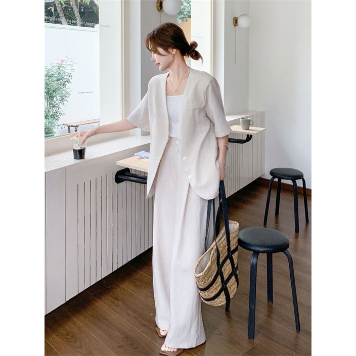 린넨자켓 긴바지 여성 투피스 정장세트 여름 셋업