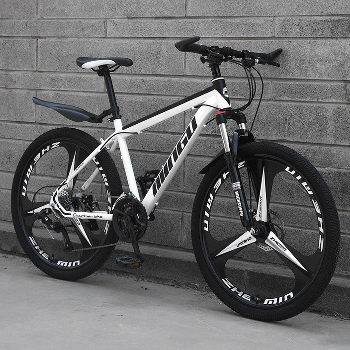 Juhoo 산악 자전거 26인치 24단변속 MTB 변속 기계식 디스크 브레이크 합금 일체형 휠, 화이트+블랙 - 쇼핑앤샵