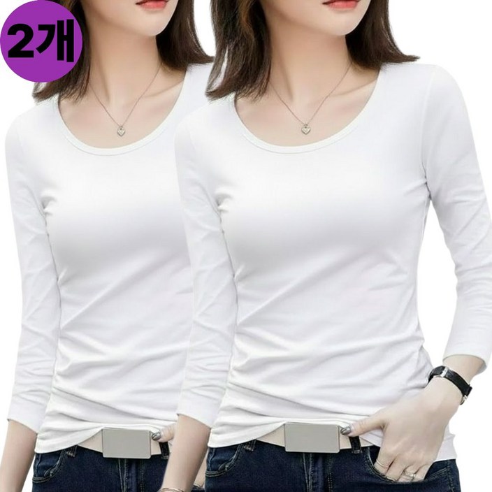 빠른토끼 11 여성 U넥 기모 긴팔 따뜻한 티셔츠 슬림 기본 이너 스판