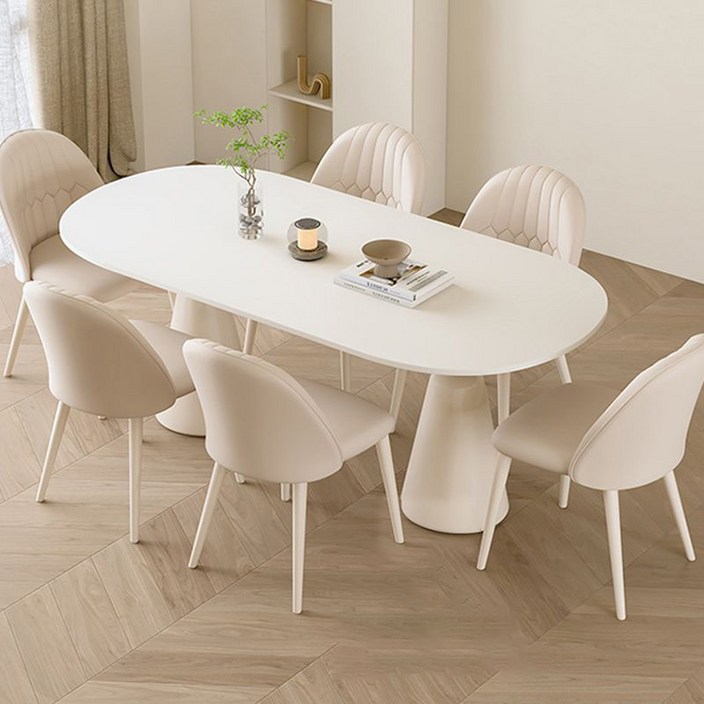 타원형 크림 4인6인 식탁세트 베란다 카페테이블의자, 화이트A