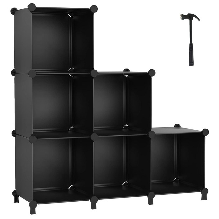 SAIVEINA 다용도 큐브 보관 정리함 6큐브 옷장 보관 선반 DIY 옷장 캐비닛 책장 사각 정리함 조립식 수납장조립용 망치, 블랙