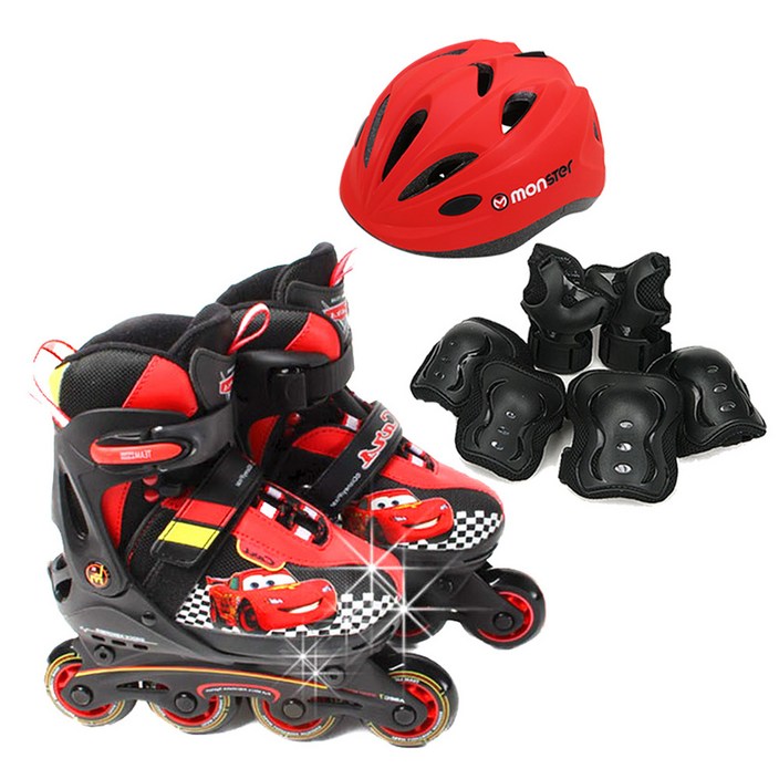 디즈니 카스 아동 인라인스케이트 세트 인라인헬멧보호대, 레드세트인라인헬멧보호대S, 1개