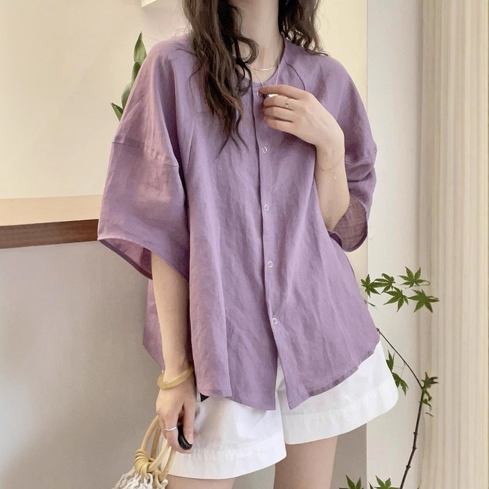 SELEAD 여성반팔셔츠 시어서커셔츠  여름블라우스 말랑말랑한 셔츠 흰색블라우스  반팔블라우스 폴리 셔츠 빅 사이즈 3컬러