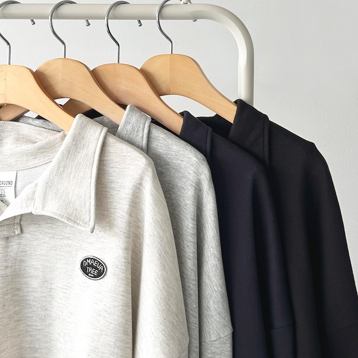 더폴그라운드 남여공용 빅사이즈 오버핏 특양면 앞단추 맨투맨