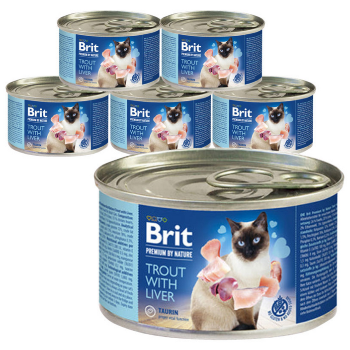 브릿 프리미엄 네이쳐 캣 고양이 기호성 좋은 습식 주식캔, 6개, 200g, 송어